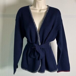 NWT Sundry Anthropologie Wool Cashmere Blend Navy Wide Sleeve Wrap Knit Cardigan